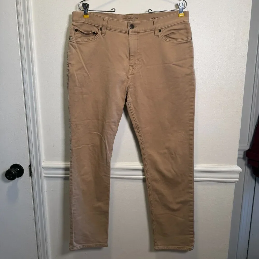 Banana Republic Traveler Slim Fit Pants 34x30 Khaki Stretch 5 Pocket Chino